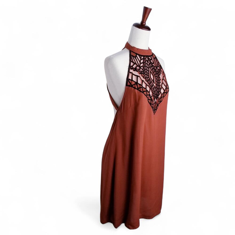 FREE PEOPLE XX TALLOW Surf All Day Brown & Black Halter Mini Dress - Size 6 - Picture 3 of 13